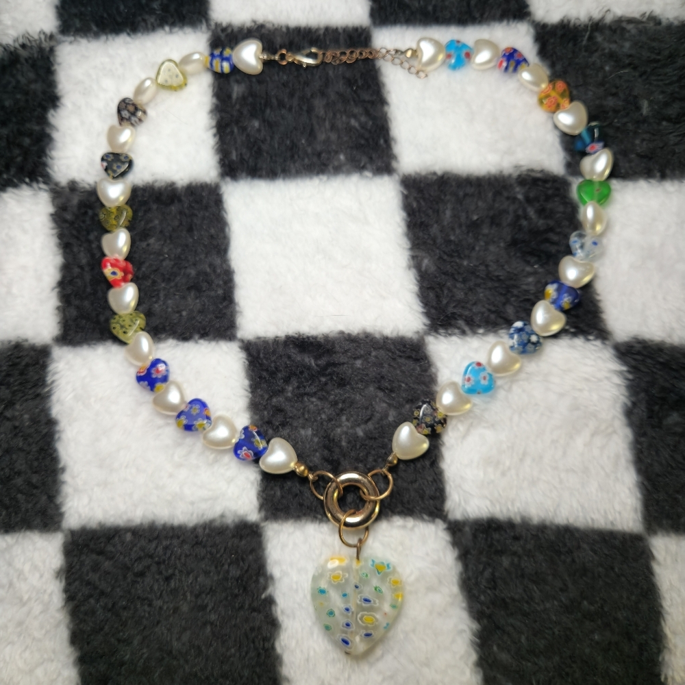 Multicolor Heart Charm Necklace